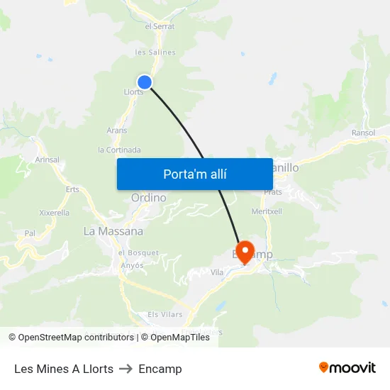 Les Mines A Llorts to Encamp map