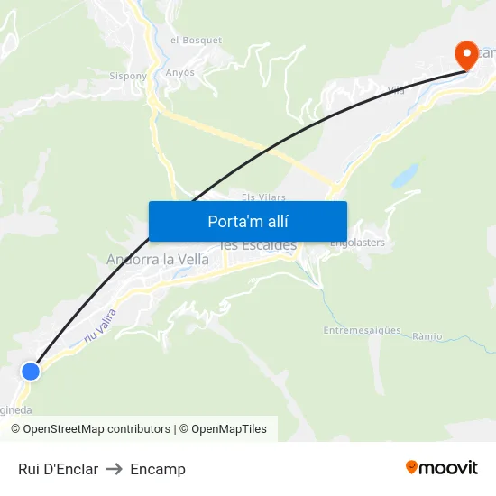Rui D'Enclar to Encamp map