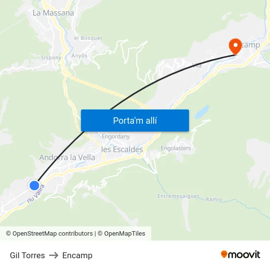 Gil Torres to Encamp map