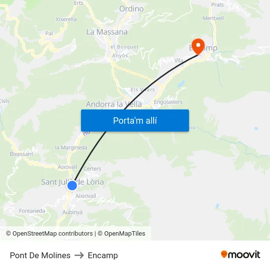 Pont De Molines to Encamp map