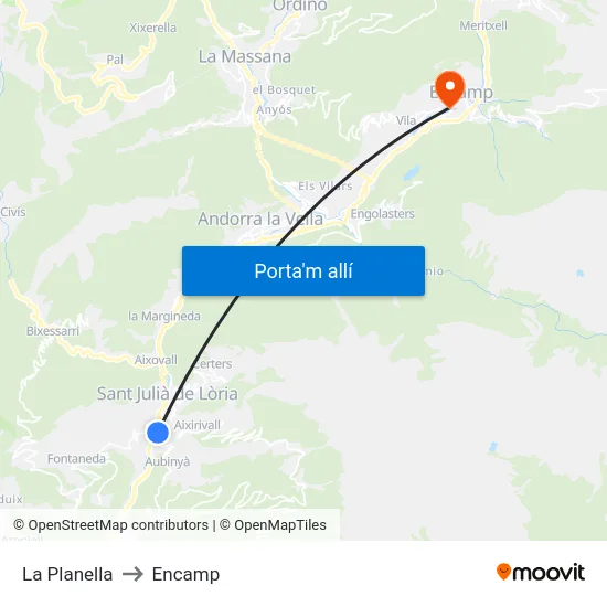 La Planella to Encamp map
