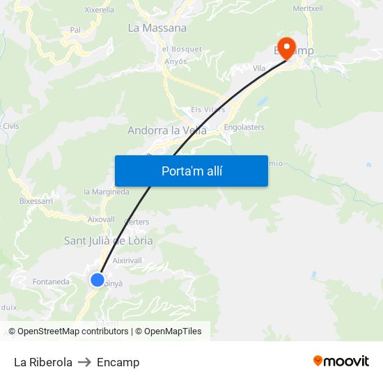 La Riberola to Encamp map