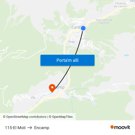 115-El Molí to Encamp map