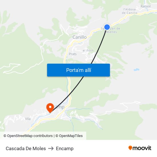 Cascada De Moles to Encamp map