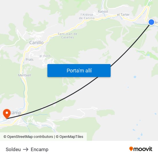 Soldeu to Encamp map