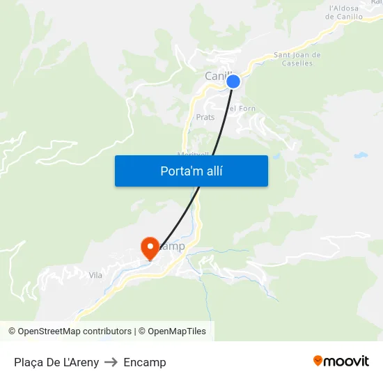114-Plaça De L'Areny to Encamp map