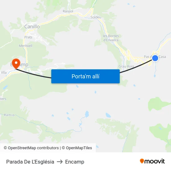 201-Parada De L'Església to Encamp map