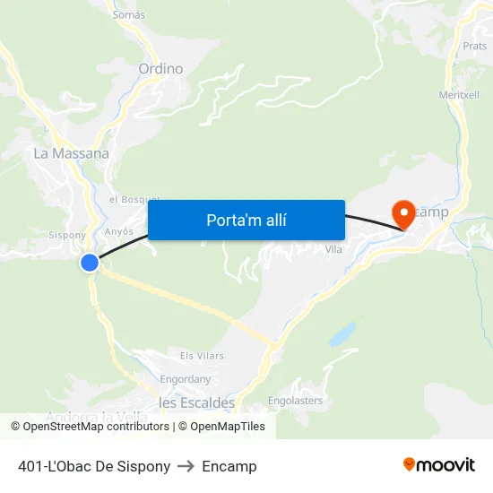401-L'Obac De Sispony to Encamp map