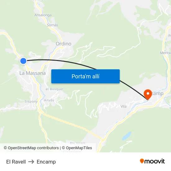 El Ravell to Encamp map