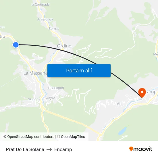 Prat De La Solana to Encamp map