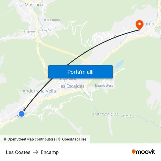 Les Costes to Encamp map