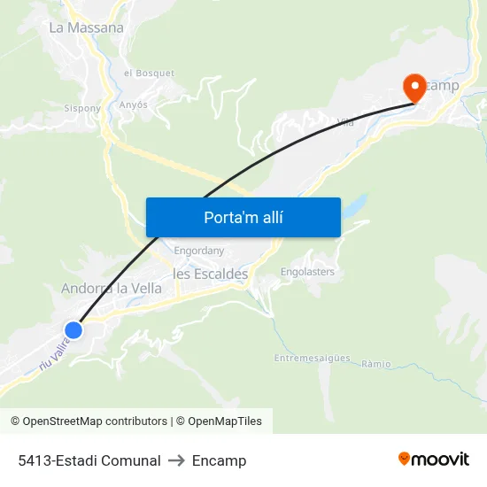 5413-Estadi Comunal to Encamp map
