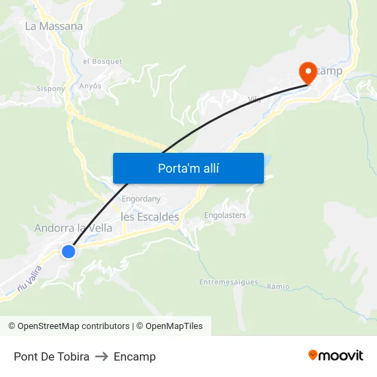 Pont De Tobira to Encamp map