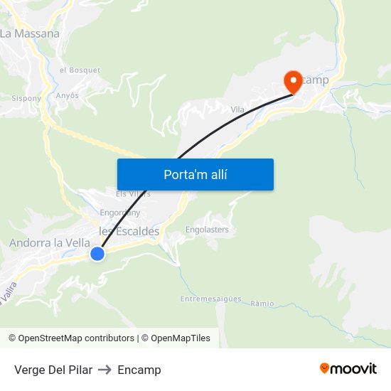 Verge Del Pilar to Encamp map