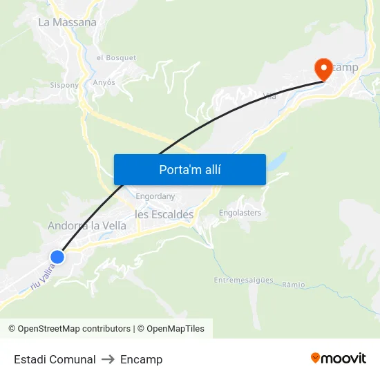5412-Estadi Comunal to Encamp map