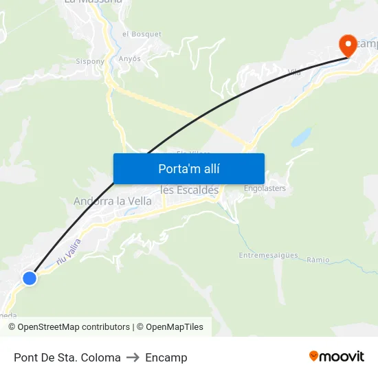 Pont De Sta. Coloma to Encamp map