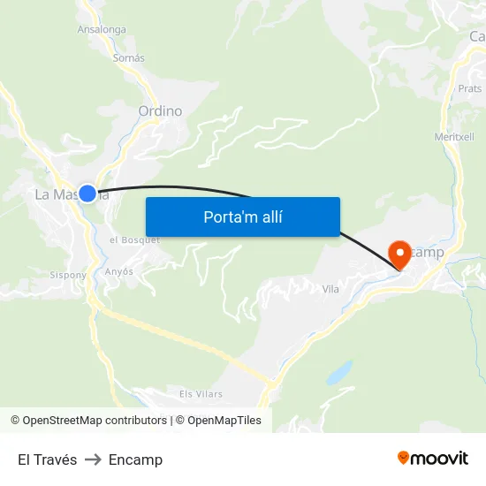 El Través to Encamp map