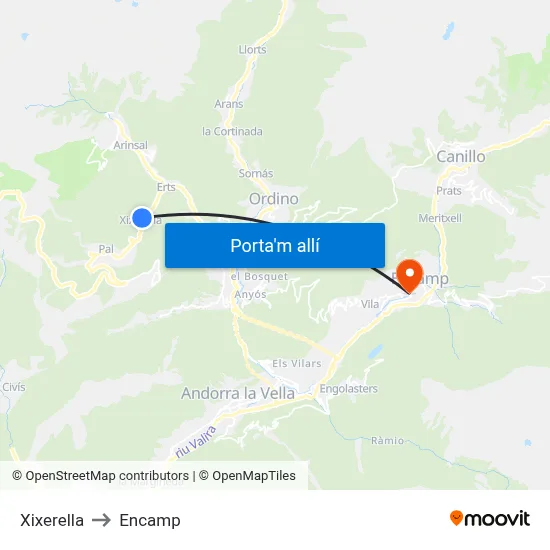 Xixerella to Encamp map