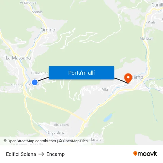 Edifici Solana to Encamp map
