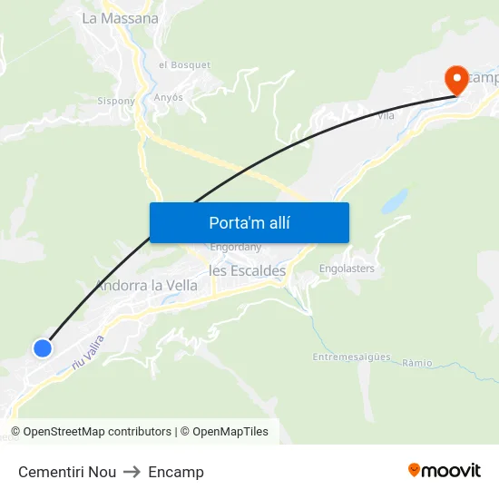 Cementiri Nou to Encamp map
