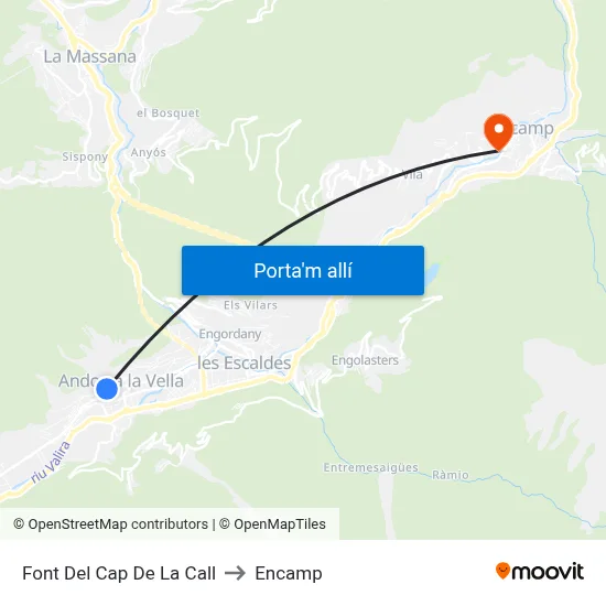 Font Del Cap De La Call to Encamp map