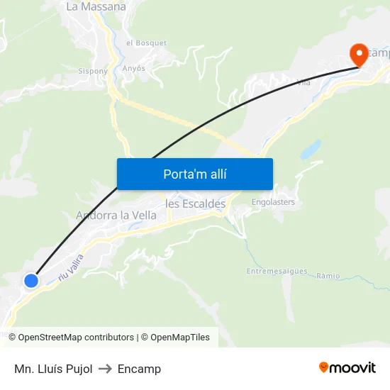 Mn. Lluís Pujol to Encamp map