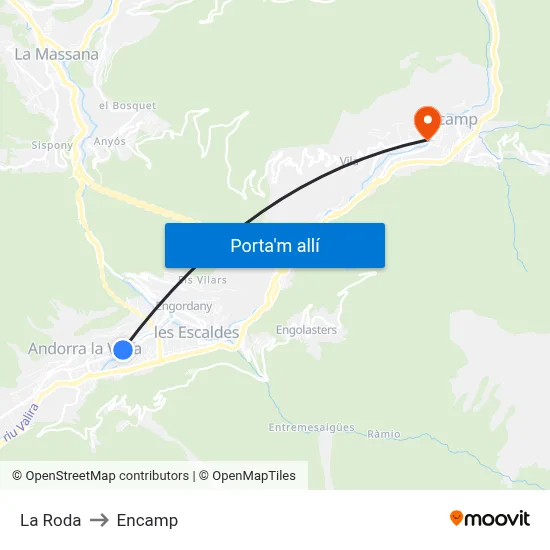 La Roda to Encamp map