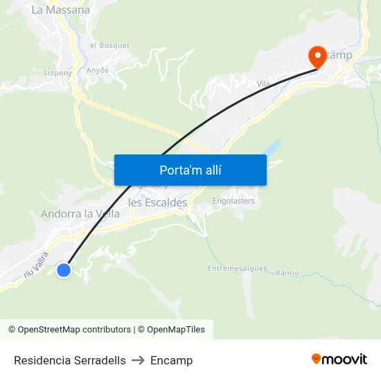 Residencia Serradells to Encamp map
