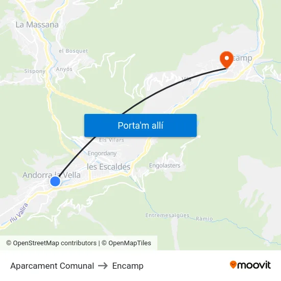 Aparcament Comunal to Encamp map