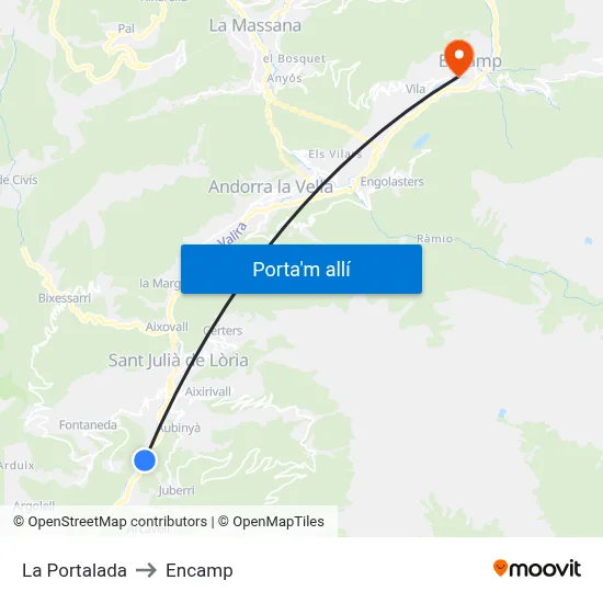 La Portalada to Encamp map