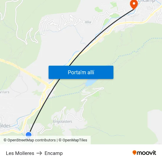 Les Molleres to Encamp map
