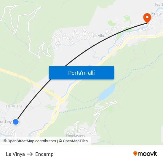 La Vinya to Encamp map