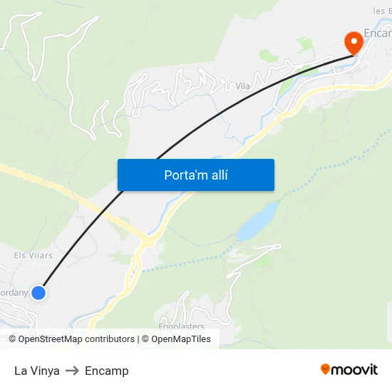 La Vinya to Encamp map