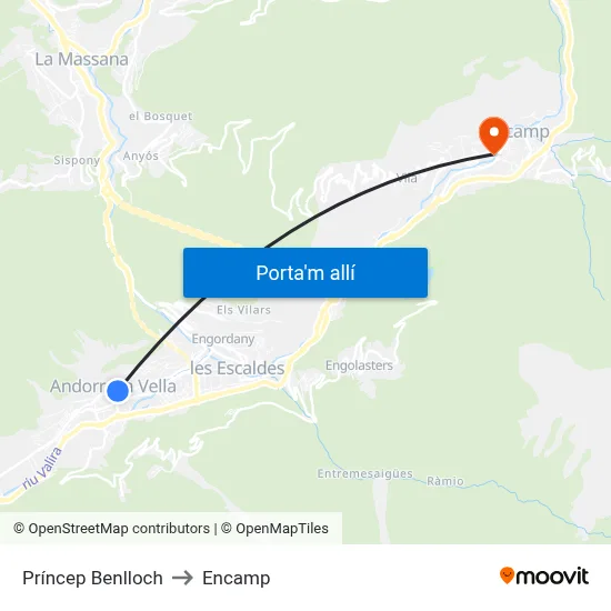 Príncep Benlloch to Encamp map