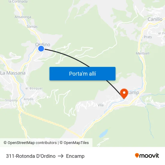 311-Rotonda D'Ordino to Encamp map