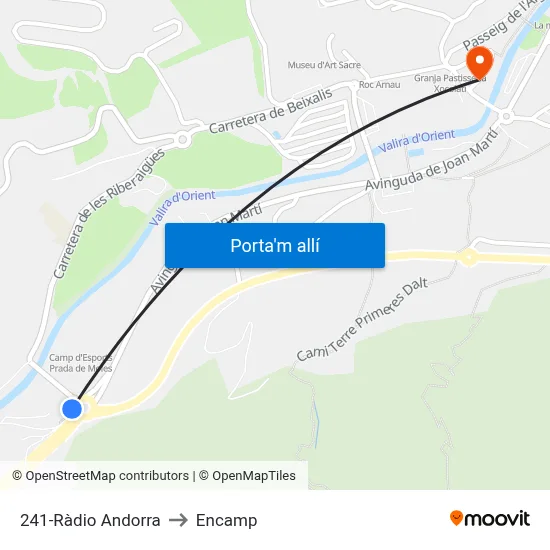 241-Ràdio Andorra to Encamp map