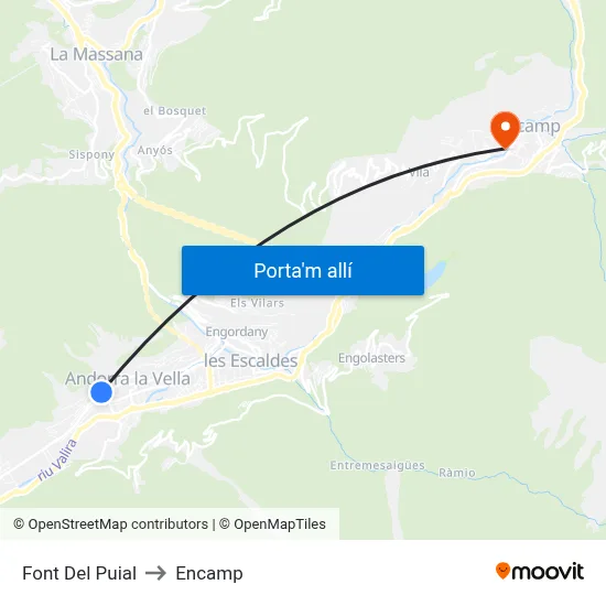 Font Del Puial to Encamp map