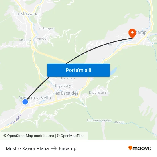 Mestre Xavier Plana to Encamp map