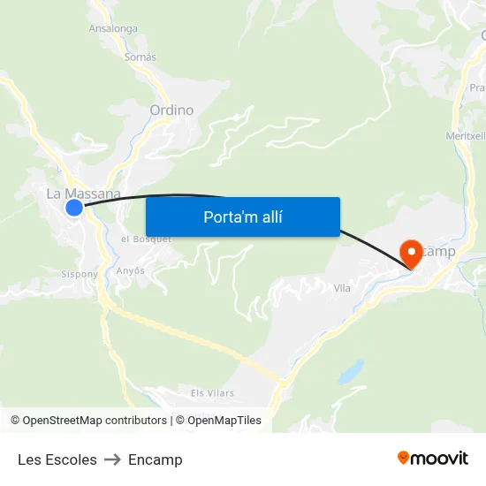 Les Escoles to Encamp map
