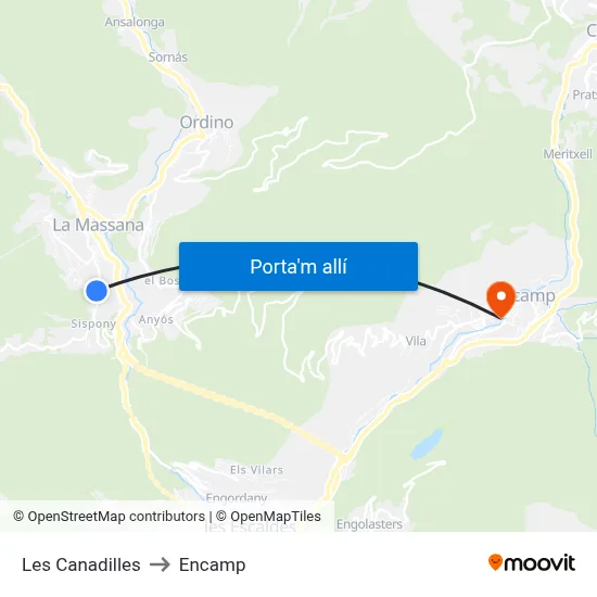 Les Canadilles to Encamp map