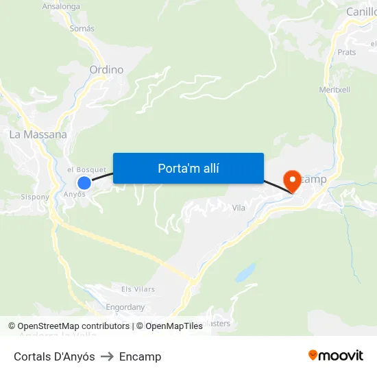 Cortals D'Anyós to Encamp map