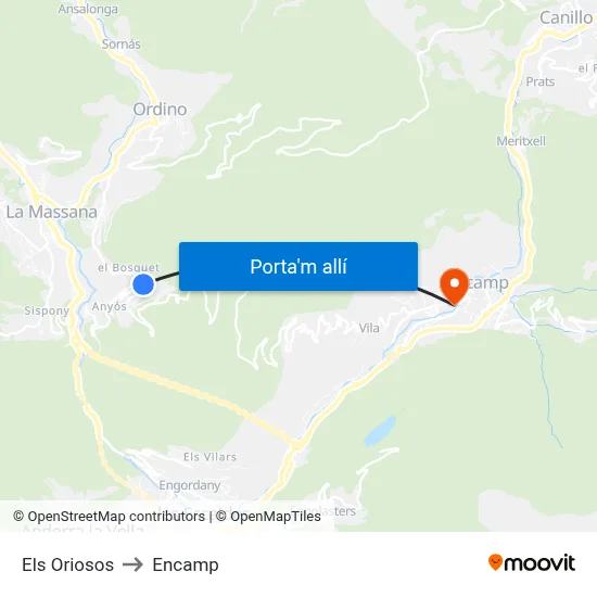 Els Oriosos to Encamp map