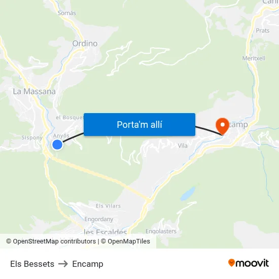 Els Bessets to Encamp map