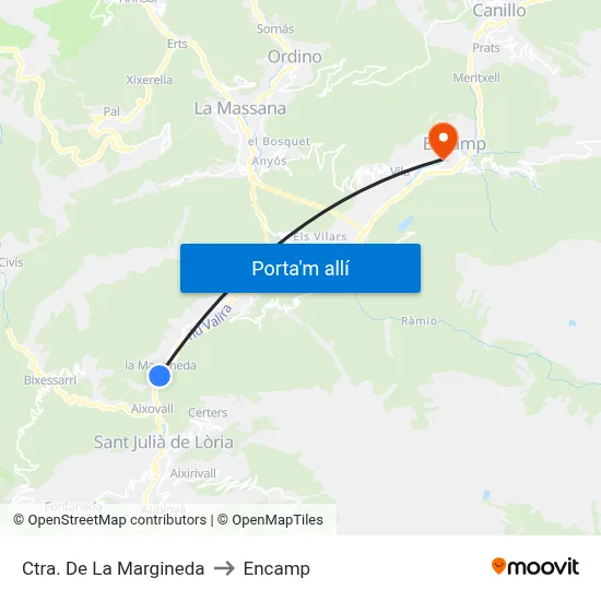 Ctra. De La Margineda to Encamp map