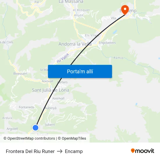Frontera Del Riu Runer to Encamp map