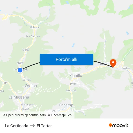 La Cortinada to El Tarter map