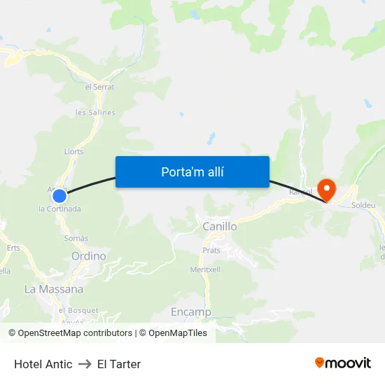 Hotel Antic to El Tarter map