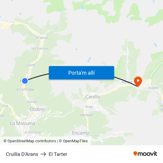 Cruïlla D'Arans to El Tarter map