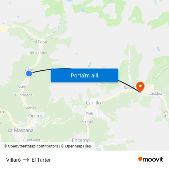 Villaró to El Tarter map