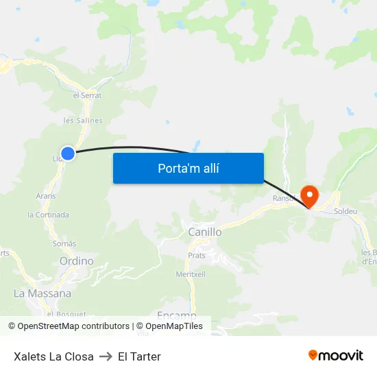 Xalets La Closa to El Tarter map